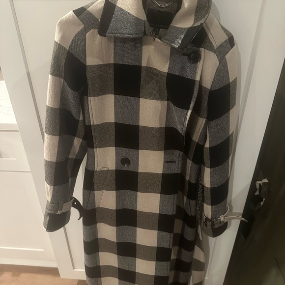 Banana Republic Black and Cream Plaid Pea Coat - Picture 2 of 4